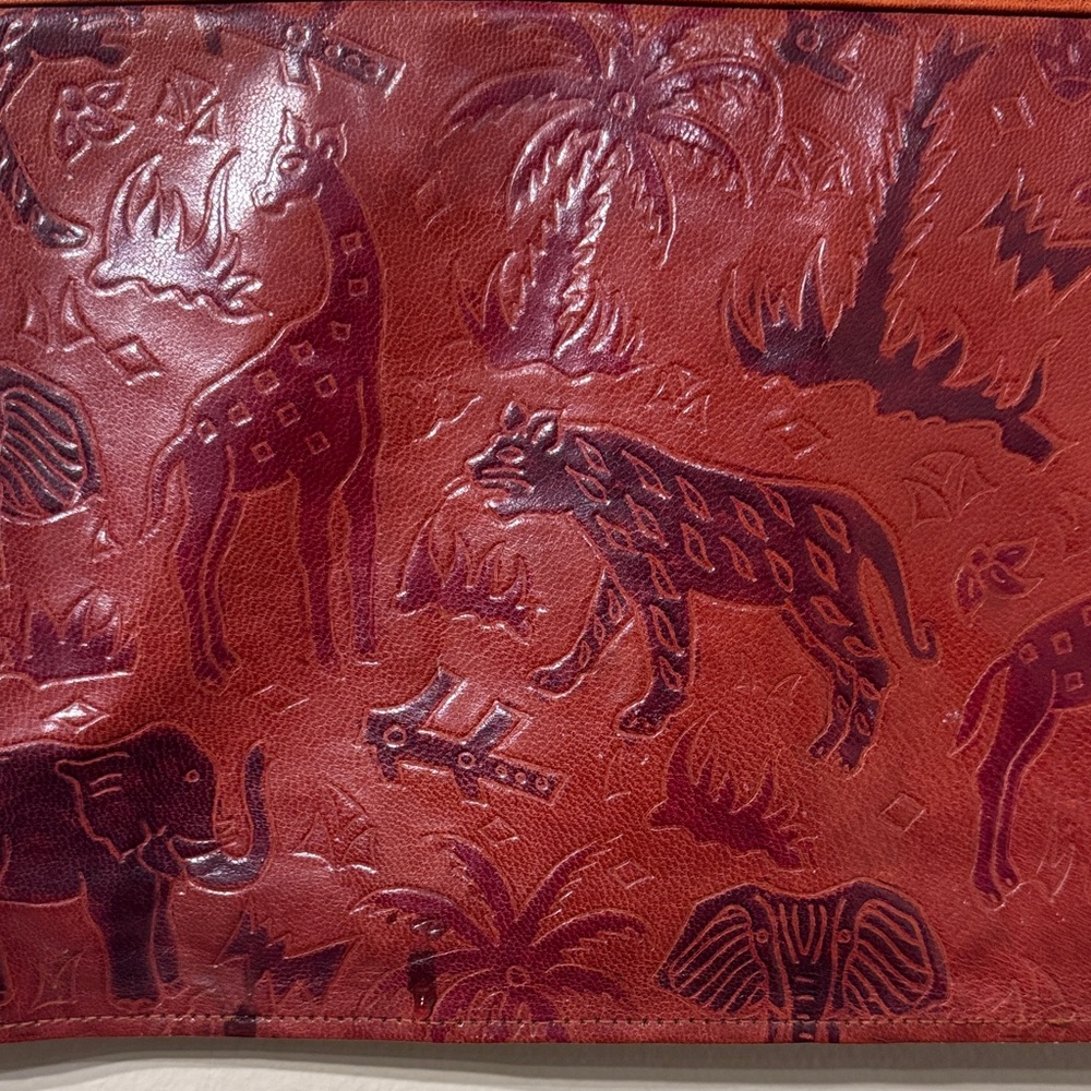 Genuine Leather Zippered Clutch Earth Tones Safari Animal Designs Made in India